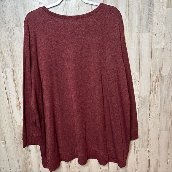 Woman Within Sweatshirt Womens Pullover Round Neck  Maroon & Metallic 2X - Picture 12 of 16